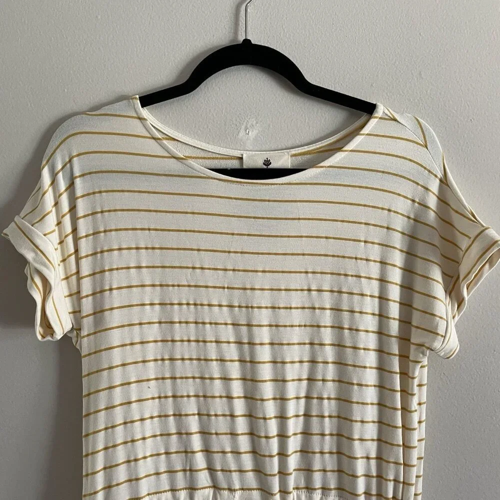 Betsey's Boutique Shop Women S White/Yellow Striped Drawstring Waist Dress NWT - Picture 5 of 11